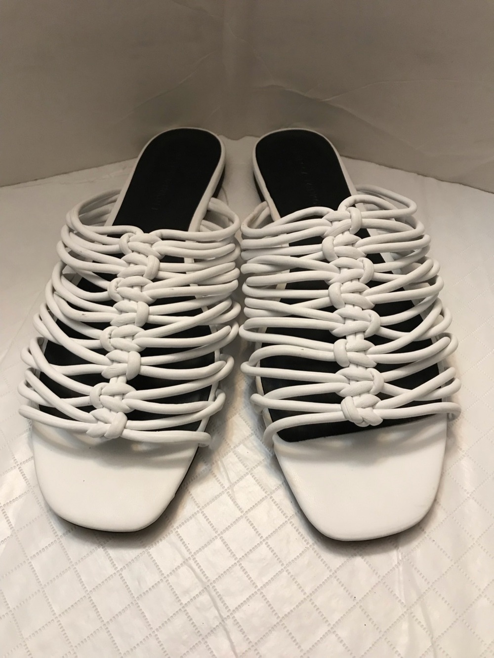 Rebecca Minkoff White Knotted Slide Sandals